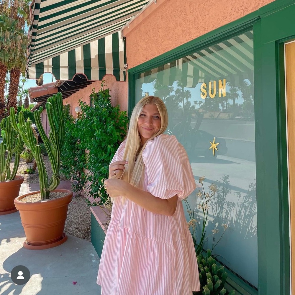 Baby pink and white stripe puff sleeve Nasty Gal dress in size 8/M/L.
